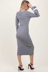 Grey Knit Bow Detail Sleeve Midi Sweater Dress