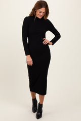 Black Basic Mock Long Sleeve Maxi Dress