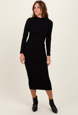 Black Basic Mock Long Sleeve Maternity Maxi Dress