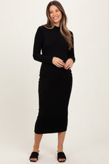 Black Basic Mock Long Sleeve Maternity Maxi Dress