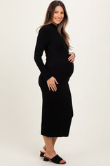 Black Basic Mock Long Sleeve Maternity Maxi Dress