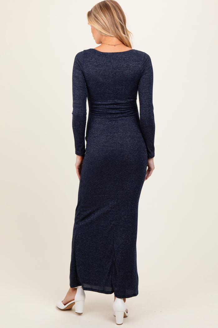 Navy Basic Square Neck Long Sleeve Maternity Maxi Dress