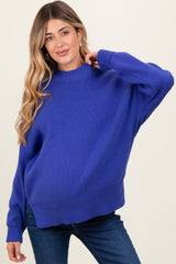 Royal Blue Mock Neck Basic Maternity Sweater