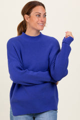 Royal Blue Mock Neck Basic Sweater