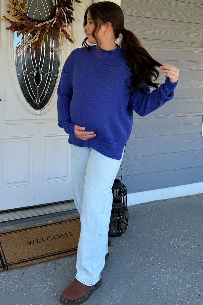 Royal Blue Mock Neck Basic Maternity Sweater