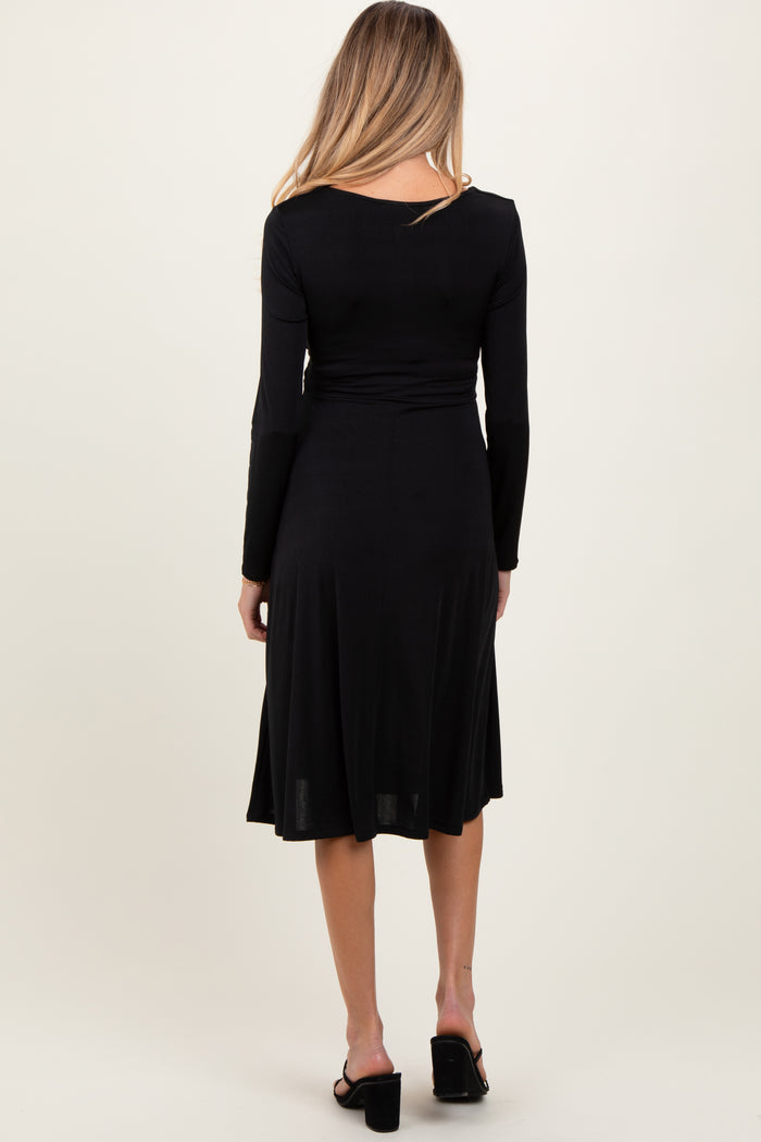 Black Crossover V-Neckline Long Sleeve Maternity Nursing Dress