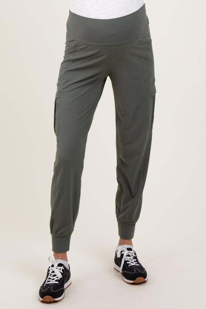 Olive Cargo Pocket Maternity Jogger Pants