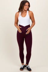 Burgundy Crossover Waistline Maternity Leggings