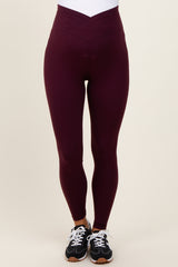 Burgundy Crossover Waistline Maternity Leggings