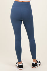 Blue Crossover Waistline Leggings