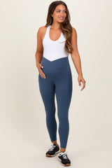 Blue Crossover Waistline Maternity Leggings