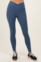 Blue Crossover Waistline Leggings