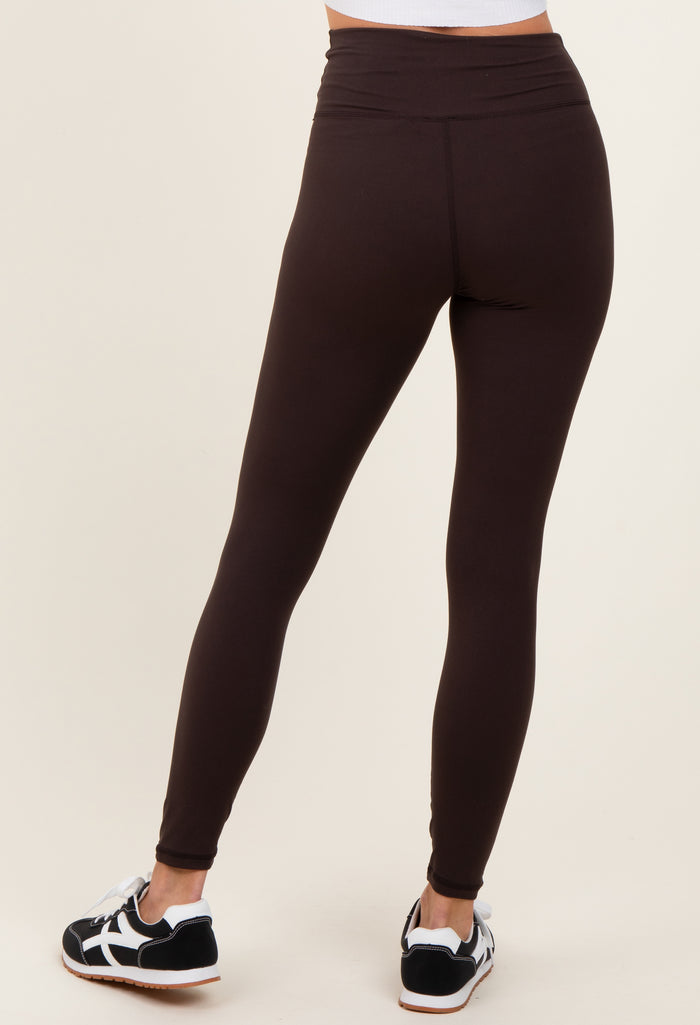 Brown Crossover Waistline Leggings