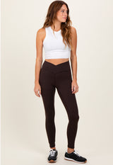 Brown Crossover Waistline Leggings