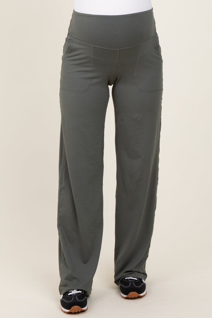 Olive Straight Leg Yoga Maternity Pants