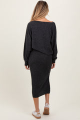 Charcoal Ribbed Knit Asymmetric Top Midi Skirt Maternity Set