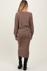 Mocha Ribbed Knit Asymmetric Top Midi Skirt Maternity Set