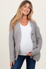 Heather Grey Waffle Knit Button Up Maternity Cardigan