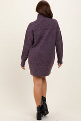 Purple Chunky Knit Turtleneck Mini Sweater Dress