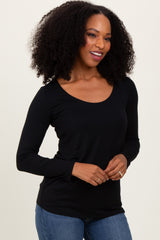 Black Basic Scoop Neck Long Sleeve Top