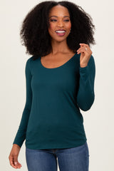 Forest Green Basic Scoop Neck Long Sleeve Top