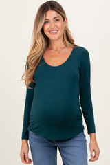 Forest Green Basic Scoop Neck Long Sleeve Maternity Top