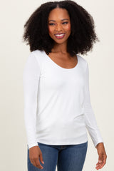 White Basic Scoop Neck Long Sleeve Top