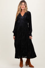 Black Floral Velvet Overlay Maternity Maxi Dress