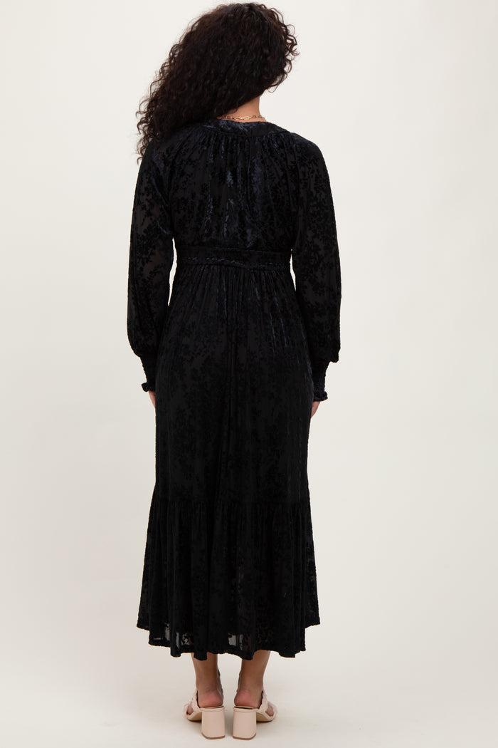 Black Floral Velvet Overlay Maxi Dress