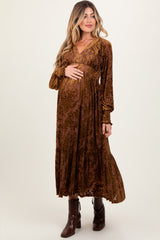 Mocha Floral Velvet Overlay Maternity Maxi Dress