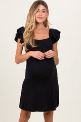 Black Ruffle Short Sleeve Knit Maternity Mini Dress