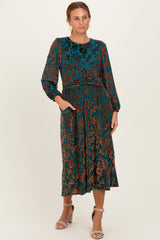 Teal Velvet Floral Overlay Midi Dress