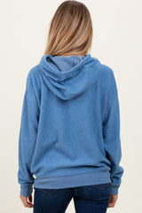 Blue Brushed Knit Oversized Maternity Hoodie