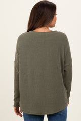 Olive Ribbed Knit Relaxed Fit Round Hem Maternity Top