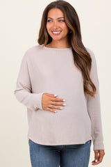 Cream Ribbed Knit Relaxed Fit Round Hem Maternity Top