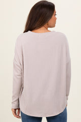 Cream Ribbed Knit Relaxed Fit Round Hem Maternity Top