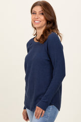 Navy Waffle Knit Raglan Long Sleeve Top