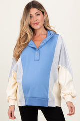 Light Blue Colorblock Dolman Sleeve Maternity Hoodie