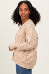 Beige Diamond Knit Button Up Sweater Cardigan