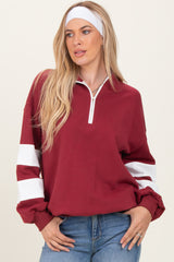 Burgundy Half Zip Stripe Sleeve Pullover