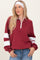 Burgundy Half Zip Stripe Sleeve Pullover