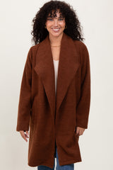 Brown Knit Relaxed Fit Coat Jacket
