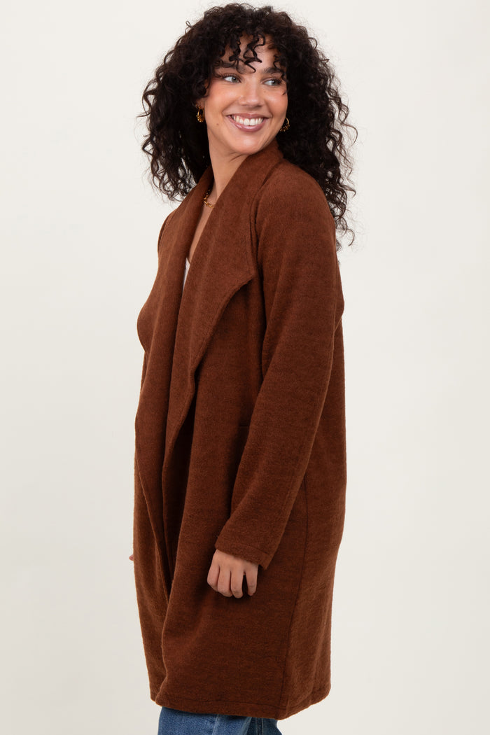 Brown Knit Relaxed Fit Coat Jacket