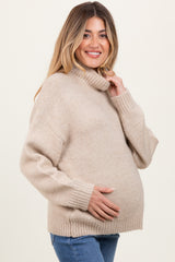 Cream Mock Neck Oversized Maternity Sweater