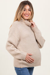 Cream Mock Neck Oversized Maternity Sweater