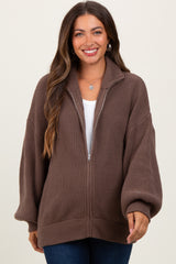 Mocha Oversized Zip Up Maternity Cardigan