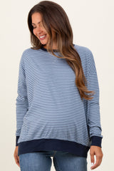 Blue Striped Oversized Crewneck Maternity Pullover