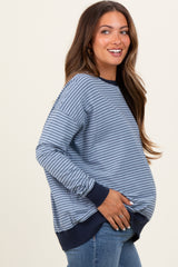 Blue Striped Oversized Crewneck Maternity Pullover