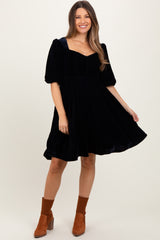 Black Velvet Sweetheart Button Accent Maternity Dress