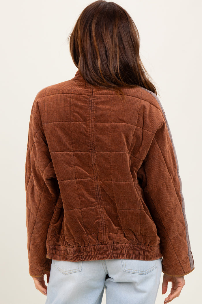 Brown Quilted Corduroy Puffer Jacket